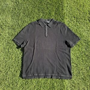 Rag Bone New York Mens Size XXL Black Mesh Textured Knit Short Sleeve Polo Shirt